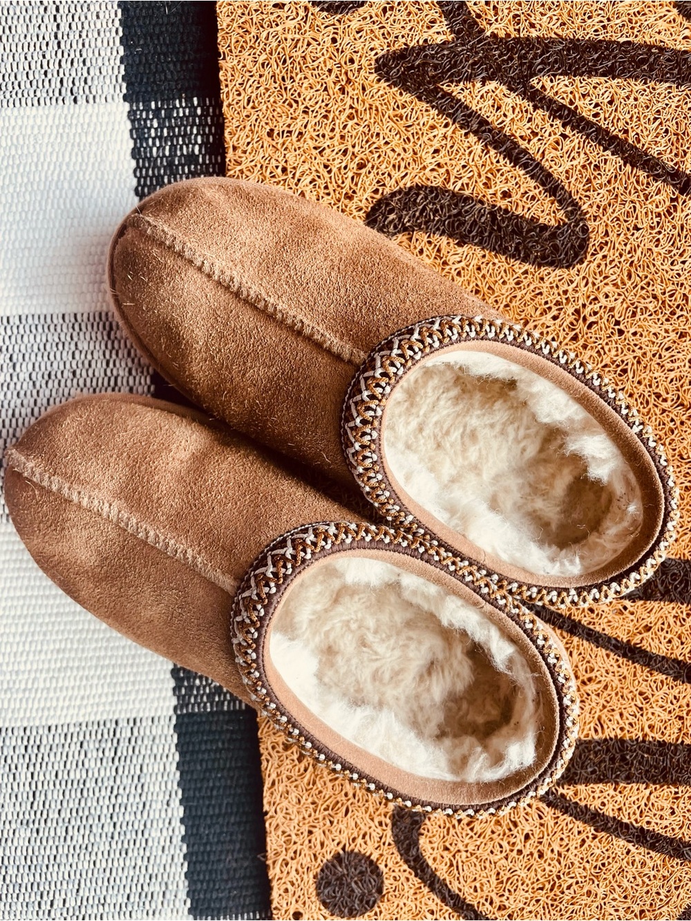 UGG Chestnut Suede Shearling-Lined Youth Slip-On Slippers- Tasman - Picture 2 of 7